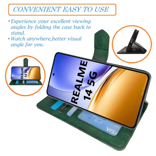 Green_Artificial_Leather_See_Through_Design_Magnetic_Case_For_Realme_14_5G