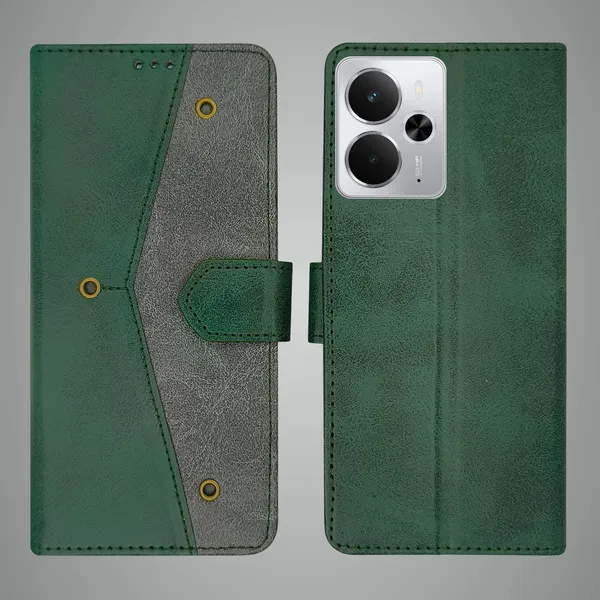 Green_Artificial_Leather_See_Through_Design_Magnetic_Case_For_Realme_14_5G