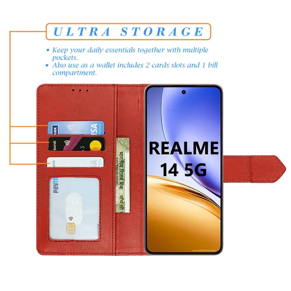 Red_Artificial_Leather_See_Through_Design_Magnetic_Case_For_Realme_14_5G