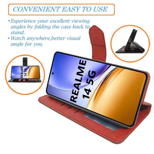 Red_Artificial_Leather_See_Through_Design_Magnetic_Case_For_Realme_14_5G