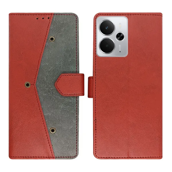 Red_Artificial_Leather_See_Through_Design_Magnetic_Case_For_Realme_14_5G