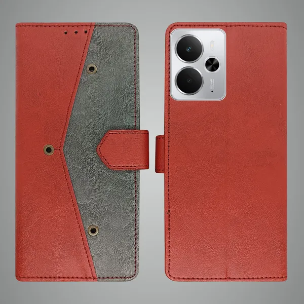 Red_Artificial_Leather_See_Through_Design_Magnetic_Case_For_Realme_14_5G