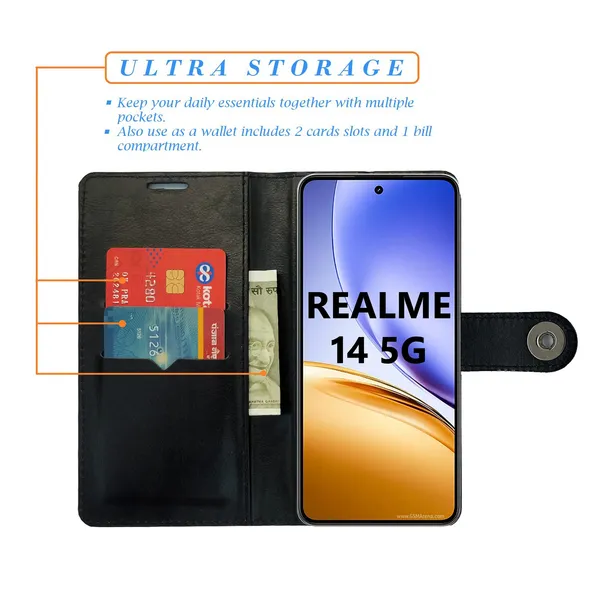 Black_Artificial_Leather_See_Through_Design_Magnetic_Case_For_Realme_14_5G