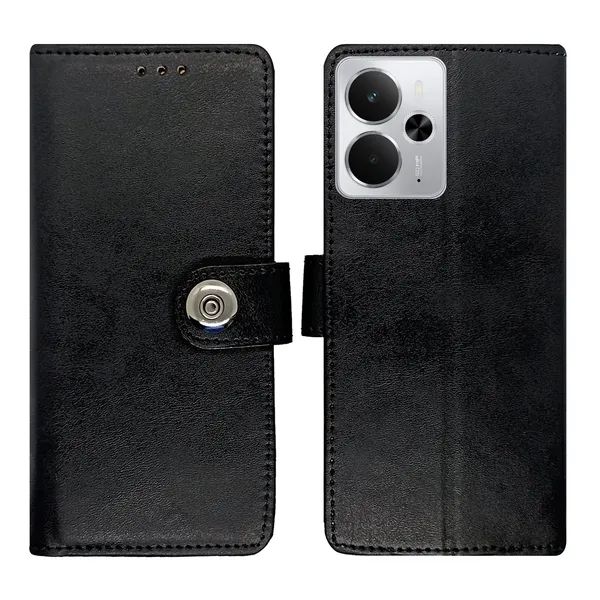 Black_Artificial_Leather_See_Through_Design_Magnetic_Case_For_Realme_14_5G