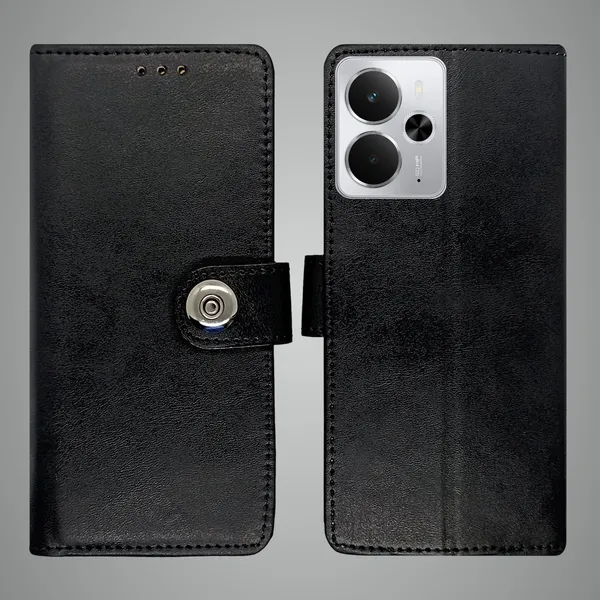 Black_Artificial_Leather_See_Through_Design_Magnetic_Case_For_Realme_14_5G