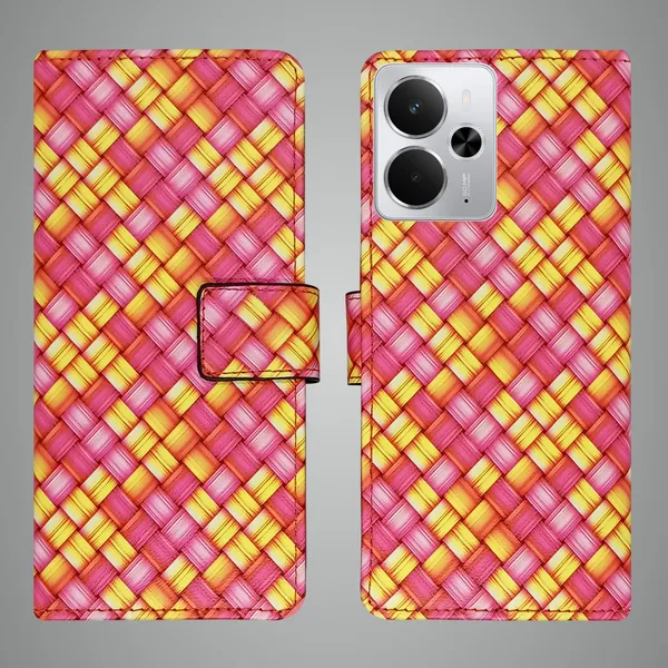 Pink_Artificial_Leather_See_Through_Design_Magnetic_Case_For_Realme_14_5G