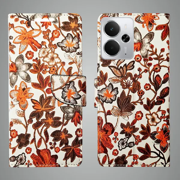 Orange_Artificial_Leather_See_Through_Design_Magnetic_Case_For_Realme_14_5G