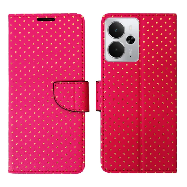 Pink_Artificial_Leather_See_Through_Design_Magnetic_Case_For_Realme_14_5G