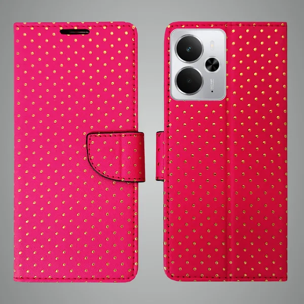 Pink_Artificial_Leather_See_Through_Design_Magnetic_Case_For_Realme_14_5G