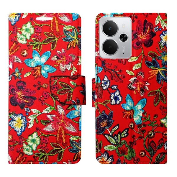 Red_Artificial_Leather_See_Through_Design_Magnetic_Case_For_Realme_14_5G