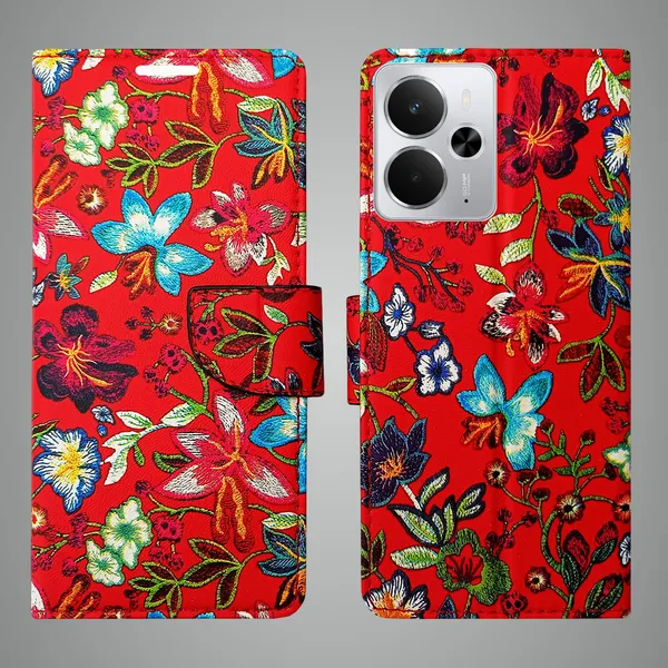 Red_Artificial_Leather_See_Through_Design_Magnetic_Case_For_Realme_14_5G