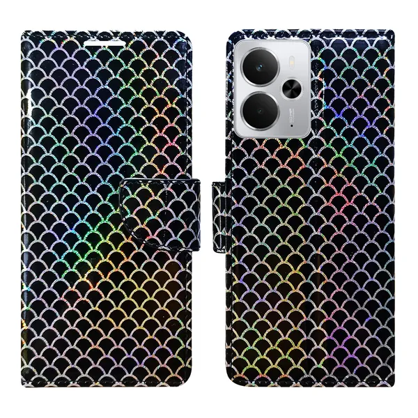 Multicolor_Artificial_Leather_See_Through_Design_Magnetic_Case_For_Realme_14_5G