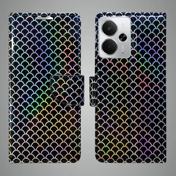 Multicolor_Artificial_Leather_See_Through_Design_Magnetic_Case_For_Realme_14_5G