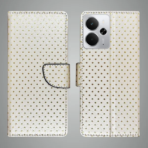 White_Artificial_Leather_See_Through_Design_Magnetic_Case_For_Realme_14_5G
