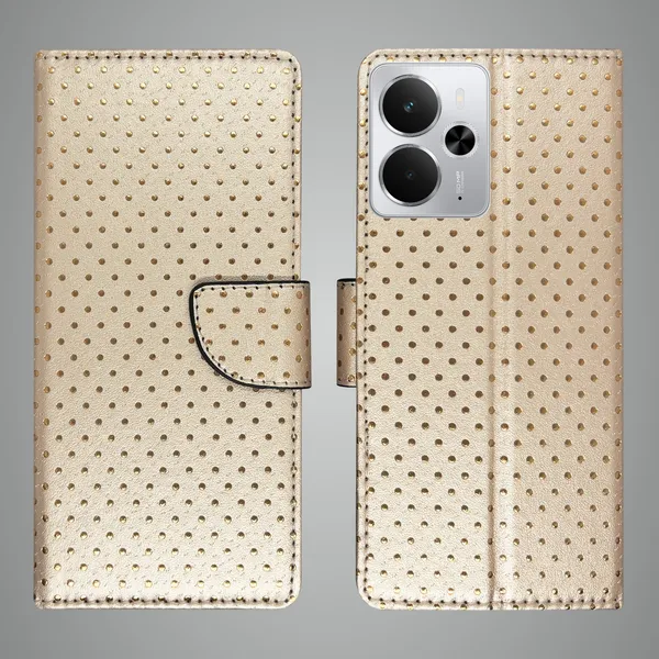 Brown_Artificial_Leather_See_Through_Design_Magnetic_Case_For_Realme_14_5G