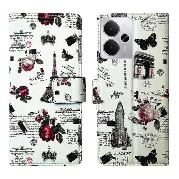 White_Artificial_Leather_See_Through_Design_Magnetic_Case_For_Realme_14_5G