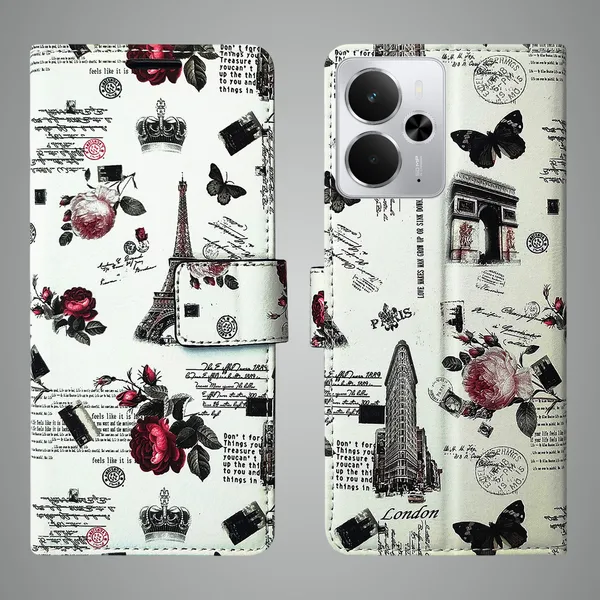 White_Artificial_Leather_See_Through_Design_Magnetic_Case_For_Realme_14_5G