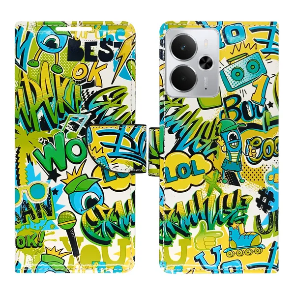 Green_Artificial_Leather_See_Through_Design_Magnetic_Case_For_Realme_14_5G