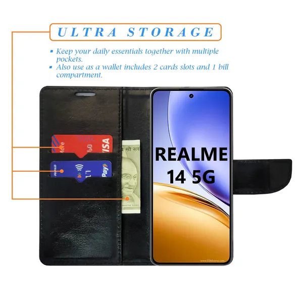 Pink_Artificial_Leather_See_Through_Design_Magnetic_Case_For_Realme_14_5G