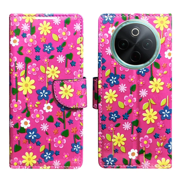 Pink_Artificial_Leather_See_Through_Design_Magnetic_Case_For_Vivo__T4_5G