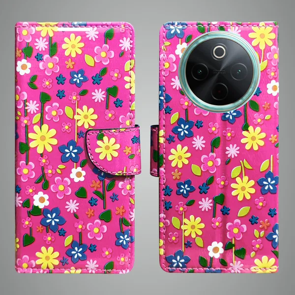 Pink_Artificial_Leather_See_Through_Design_Magnetic_Case_For_Vivo__T4_5G