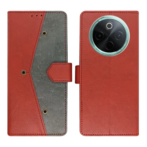 Red_Artificial_Leather_See_Through_Design_Magnetic_Case_For_Vivo__T4_5G