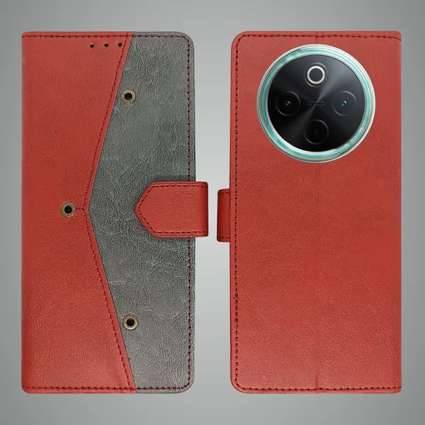 Red_Artificial_Leather_See_Through_Design_Magnetic_Case_For_Vivo__T4_5G