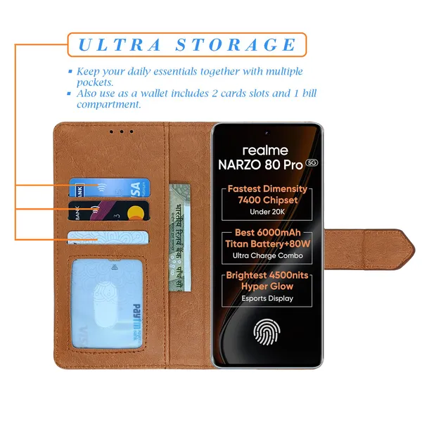 Brown_Artificial_Leather_See_Through_Design_Magnetic_Case_For_Realme_Narzo_80_pro