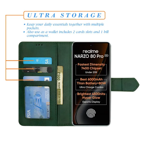 Green_Artificial_Leather_See_Through_Design_Magnetic_Case_For_Realme_Narzo_80_pro