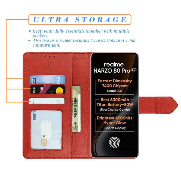 Red_Artificial_Leather_See_Through_Design_Magnetic_Case_For_Realme_Narzo_80_pro