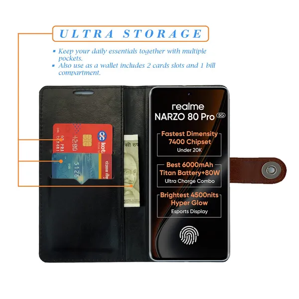Brown_Artificial_Leather_See_Through_Design_Magnetic_Case_For_Realme_Narzo_80_pro