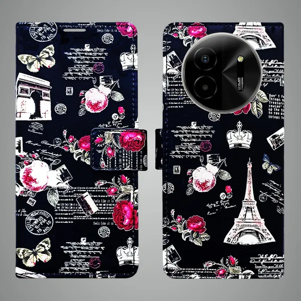 Black_Artificial_Leather_See_Through_Design_Magnetic_Case_For_Lava_blaze_X_5G