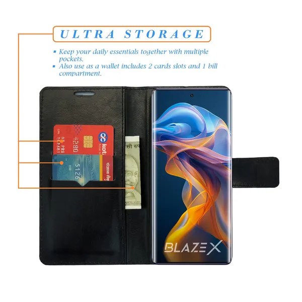 Black_Artificial_Leather_See_Through_Design_Magnetic_Case_For_Lava_blaze_X_5G