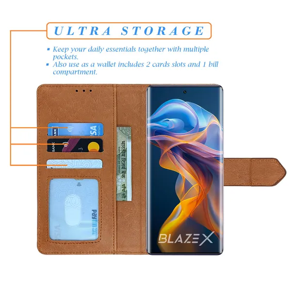 Brown_Artificial_Leather_See_Through_Design_Magnetic_Case_For_Lava_blaze_X_5G