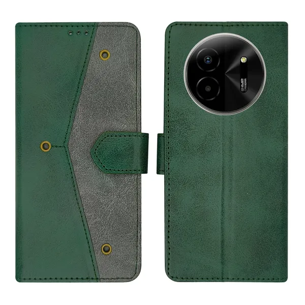Green_Artificial_Leather_See_Through_Design_Magnetic_Case_For_Lava_blaze_X_5G