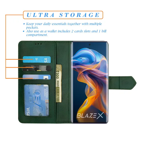 Green_Artificial_Leather_See_Through_Design_Magnetic_Case_For_Lava_blaze_X_5G