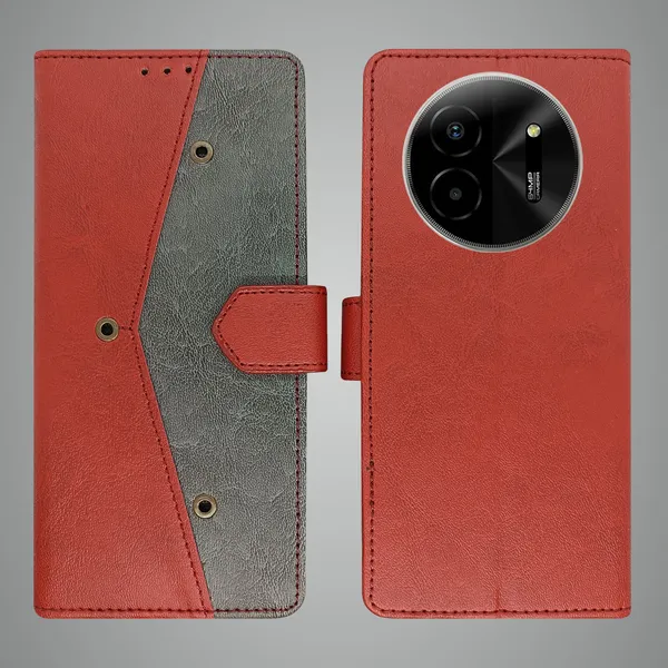 Red_Artificial_Leather_See_Through_Design_Magnetic_Case_For_Lava_blaze_X_5G