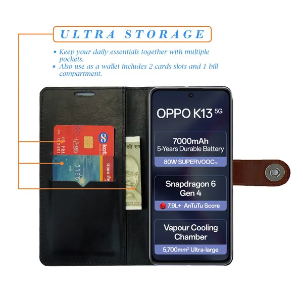 Brown_Artificial_Leather_See_Through_Design_Magnetic_Case_For_Oppo_K13_5G