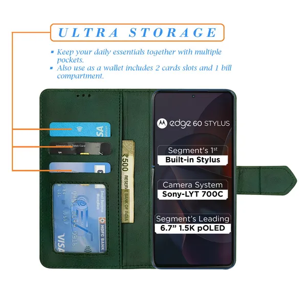 Green_Artificial_Leather_See_Through_Design_Magnetic_Case_For_Moto_Edge_60_Stylus