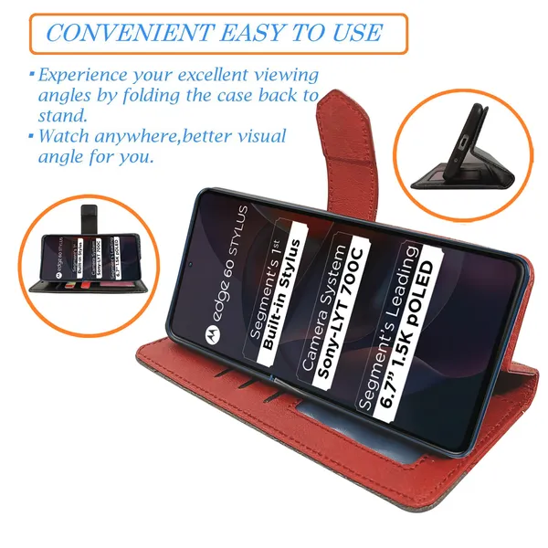 Red_Artificial_Leather_See_Through_Design_Magnetic_Case_For_Moto_Edge_60_Stylus