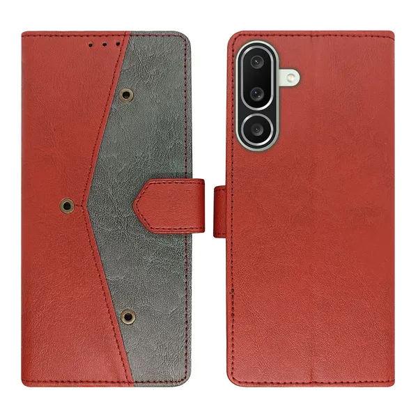 Red_Artificial_Leather_See_Through_Design_Magnetic_Case_For_Samsung_M56_5G