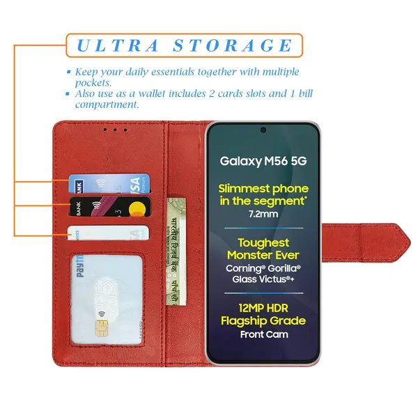 Red_Artificial_Leather_See_Through_Design_Magnetic_Case_For_Samsung_M56_5G