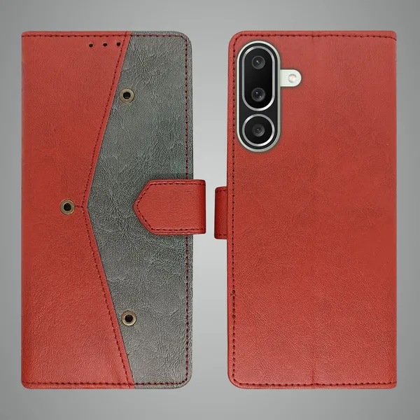 Red_Artificial_Leather_See_Through_Design_Magnetic_Case_For_Samsung_M56_5G