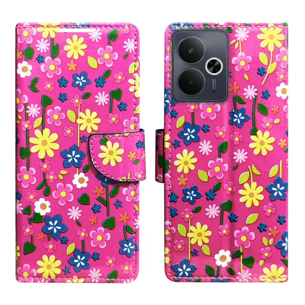 Pink_Artificial_Leather_See_Through_Design_Magnetic_Case_For_Realme_14T_5G