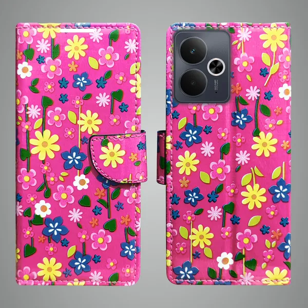 Pink_Artificial_Leather_See_Through_Design_Magnetic_Case_For_Realme_14T_5G