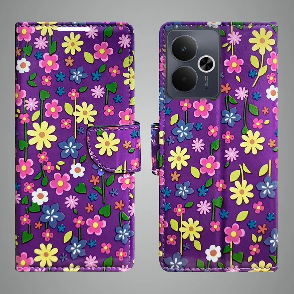 Purple_Artificial_Leather_See_Through_Design_Magnetic_Case_For_Realme_14T_5G