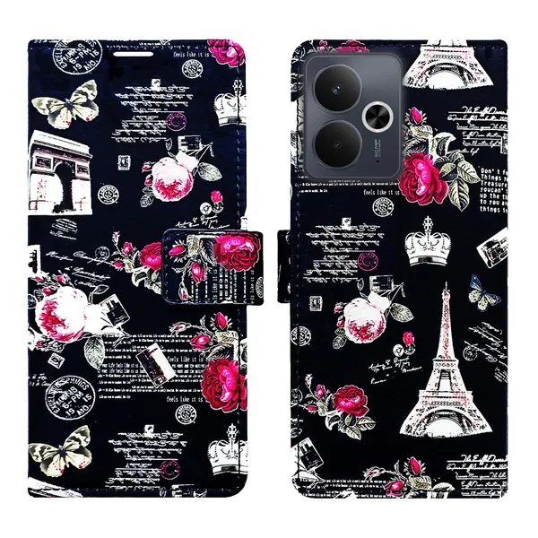 Black_Artificial_Leather_See_Through_Design_Magnetic_Case_For_Realme_14T_5G