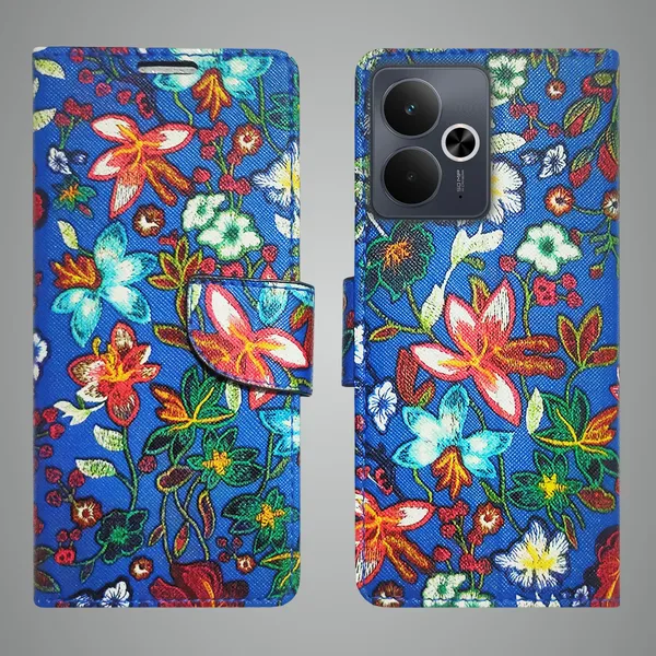 Blue_Artificial_Leather_See_Through_Design_Magnetic_Case_For_Realme_14T_5G