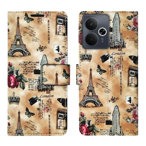 Brown_Artificial_Leather_See_Through_Design_Magnetic_Case_For_Realme_14T_5G