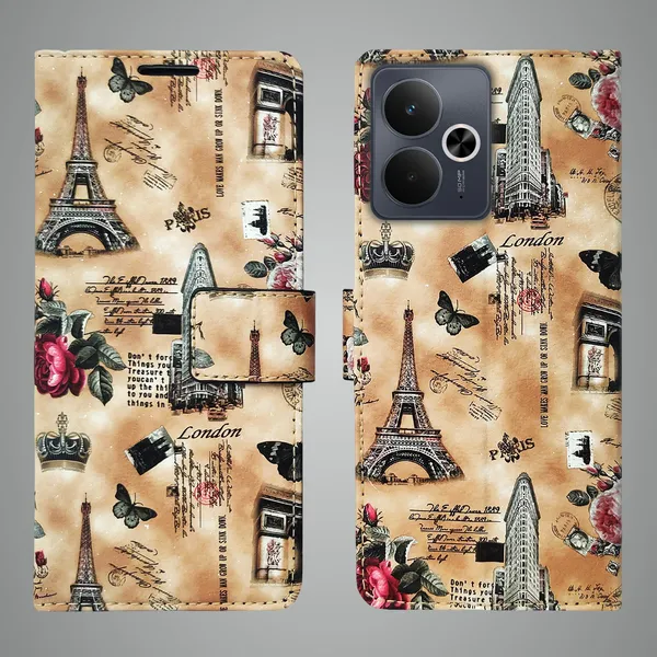 Brown_Artificial_Leather_See_Through_Design_Magnetic_Case_For_Realme_14T_5G